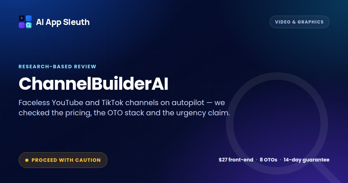 AI App Sleuth review card for ChannelBuilderAI, rated Proceed With Caution